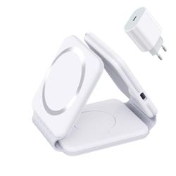 Stazione di ricarica 3 in 1 Caricatore da viaggio wireless pieghevole Samaray da 15 W Adattatore USB C da 20 W incluso!