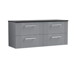 nuie DPF293LSB2 Deco Modern Bathroom Wall Hung 4 Soft Close Drawer Vanity Unit and Sparkling Black Laminate Worktop, 1200mm, Satin Grey