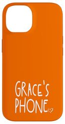 Grace's Phone Grace Nom personnalisé Blanc Orange Coque pour iPhone 14