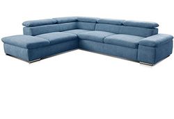 CAVADORE 5900984024717 Alkatraz-Sofá de canto estofado, tecido (90% poliéster, 10% PA), azul claro, links otomane