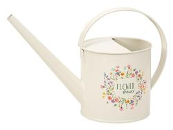 moses. Piccolo annaffiatoio da giardino, doccia decorativa con 1,2 l, caraffa in crema bianco con scritta "Flower Shower" in design a foglia e fiore