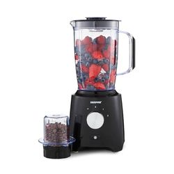 GEEPAS 2-in-1 Food Jug Blender | 1.8L Juice Jar & 60G Mini Coffee Spice Mill | 6-Leaf Stainless-Steel Blades 2 Speed & Pulse Lockable Lid Smoothie Maker Turbo Button for Ice Crushing | 600W Black