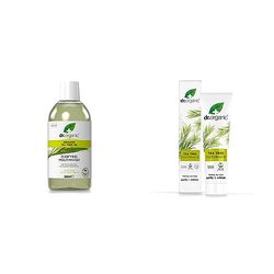 Dr. Organic Enjuague Bucal y Dentífrico de Árbol de Té, Antibacteriano, Sabor Menta, 500 ml y 100 ml