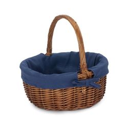 Double Steamed Oval Wicker Shopping Basket Navy Blue Lining