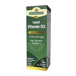 Natures Aid Vitamin D3 Liquid 2500iu 50ml – High Strength Cholecalciferol Vit D Drops – Bone & Immune Support – Vegan, Non-GMO, Gluten-Free – Natural Supplement Includes Dropper