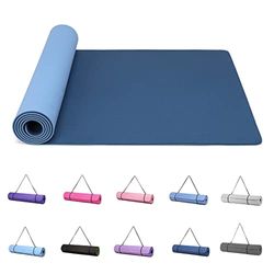 Good Nite Alfombrillas de yoga para mujer, de 6 mm de grosor, con correa de transporte, tapete de ejercicio Tpe para yoga, pilates, gimnasia (azul oscuro y azul cielo)