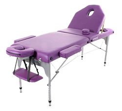 QUIRUMED Lettino da massaggio pieghevole in alluminio, 186 x 66 cm, imbottito 14 cm, similpelle, colore viola, altezza regolabile, schienale ribaltabile, leggero, fino a 150 kg