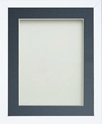 Frame Company Jellybean Range White Wooden 14x11 inch Picture Photo Frame with Blue Mount for Image 10x7 inch * Choice of Colours & Sizes* Fitted with Perspex