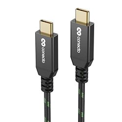 conecto, USB-C naar USB-C gegevens en oplaadkabel, USB 3.1, Gen 2, snellaadfunctie, vergulde stekker, E-Marker, 5A/100W, 10GB/s, 4K 60Hz, aluminium behuizing, nylon mantel, zwart/groen, 0,15m