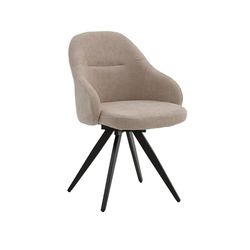 KONTE.DESIGN Set di 4 sedie girevoli COVENT in tessuto beige e gambe in metallo nero, con braccioli