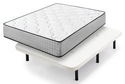Cama express Colchón Viscoelástico Top Dream + Base Tapizada Blanco con 7 Patas 25 cm, Espuma con Memoria, Medida : 150 x 200 cm