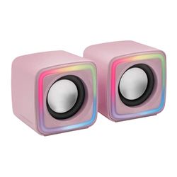 Mars Gaming MSCUBE, Altavoces Gaming Compactos 8W, Sonido DSP Espacial, Iluminación RGB Active-Flow, Control Box, Conectividad USB + Jack 3.5mm, Rosa