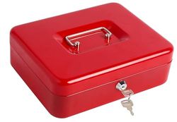 Kippen 10032R3 - Caja de caudales con bandeja para monedas, color rojo. Dimensiones: 250 x 180 x 90 mm.