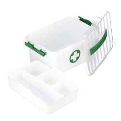 Relaxdays Scatola Medica Cassetta Kit Pronto Soccorso, 5 Scomparti, Box per Medicinali, Plastica, HLP: 14,5 x 30 x 20 cm, Bianco Verde