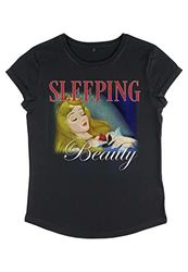 Disney Classic Sleeping Beauty-Maglietta a Maniche Corte da Donna, in Tessuto Organico T-Shirt, Nero, S