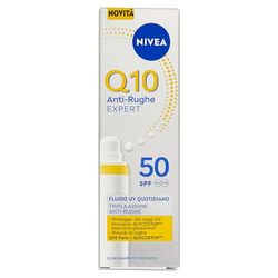 NIVEA Q10 środek przeciwzmarszczkowy Expert z płynem UV Codzienny SPF 50 40 ml, potrójny krem do twarzy z filtrem przeciwsłonecznym, krem do twarzy SPF 50 z czystym Q10 i glicostop przeciw promieniom