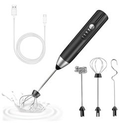 montalatte elettrico USB ricaricabile frullino montalatte con frusta in 3 acciaio inox testa mescolatore automatico cucina 3 velocità regolabile montalatte elettrico cappuccino per Caffè, Latte