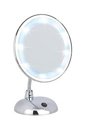 WENKO LED staande schoonheidsspiegel, stijl chroom verlicht, draaibare functie, kunststof, 17,5 x 28 x 12 cm, chroom