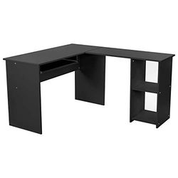 VASAGLE Ordinateur, bureau d'angle, table PC, avec clavier coulissant, assemblage facile et peu encombrant, pour bureau à domicile, noir LCD810B