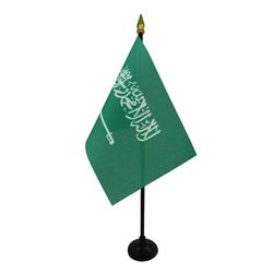 BANDERA de MESA de ARABIA SAUDITA 15x10cm - BANDERINA de DESPACHO SAUDÍ 10 x 15 cm punta dorada - AZ FLAG