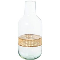 Vaso di vetro con vimini in trasparente e naturale 15x15x36 cm