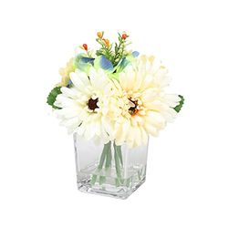 Sleepdown Halo Artificial Faux Flowers Floral Square Vase Artificial Plant for Home Office Bathroom Decor Indoor Decoration Aesthetics, Medium
