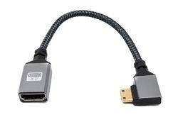 System-S HDMI-kabel 20 cm 4K UHD 60 Hz mini stekker naar standaard bus hoek gevlochten