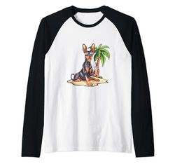 Lindo perro Dobermann vacaciones de verano Camiseta Manga Raglan