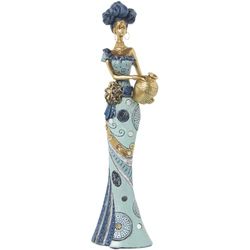 Alexandra House Living Afrykańska plastikowa figurka dekoracyjna z niebieskiego złota 11 x 15 x 45 cm