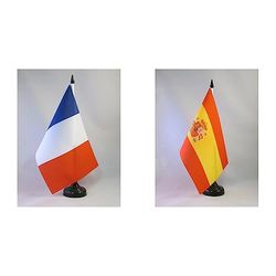 AZ FLAG Drapeau de Table France 21x14cm - Petit Drapeaux DE Bureau français 14 x 21 cm & Drapeau de Table Espagne 21x14cm - Petit Drapeaux DE Bureau Espagnol 14 x 21 cm