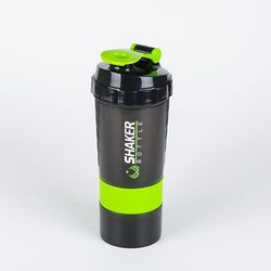 DV-Sports Protein-Shaker (Grün) – Protein-Shaker-Flasche – rutschfest, 3-lagig, abdrehbar, 85 ml, mit Pillentablett, auslaufsicherer Schüttelflaschen-Mixer, 473 ml, Schüttelbecher mit Aufbewahrung
