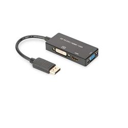 Adaptador de gráficos ASSMANN DisplayPort, DP a DVI-D + HDMI + VGA, 4K Ultra HD 30Hz, negro