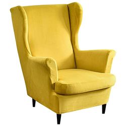 Mingfuxin Wingback stolskydd 2-delat set med stretch vingstol kudde soffskydd, avtagbar sammet vinge rygg fåtölj överdrag möbelskydd för vardagsrum sovrum hotell
