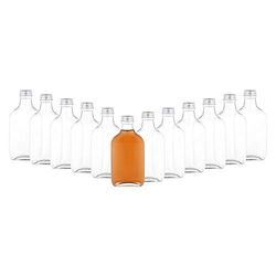 MamboCat Juego de 12 botellas de 200 ml I Flachman de vidrio con tapón de rosca plateado I botellas de licor para rellenar I botellas de aceite de vinagre I 12 botellas de cristal de 200 ml herméticas