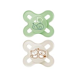 MAM Start Latex fopspeen in set van 2, babyfopspeen speciaal voor pasgeborenen, fopspenen van duurzame en biologisch hernieuwbare materialen, met fopspeenbox, 0-2 maanden, slak/vos