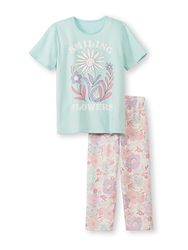 CALIDA Kids Flowers Pyjama 3/4 Pastel Blue, 1 stuk, maat 128, blauw (pastel blue), 128 cm