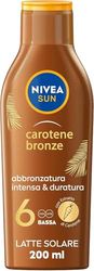 NIVEA SUN Latte Solare Carotene Bronze FP 6 200 ml, Crema solare abbronzante con protezione per una pelle dorata, Crema abbronzante arricchita con carotene e vitamina E