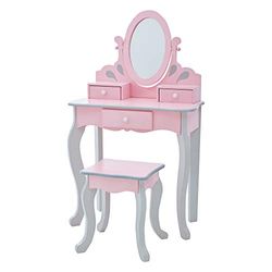 Fantasy Fields Coiffeuse Enfant en Bois Table Maquillage avec Miroir Et Tabouret Rose Rapunzel VEN-TD-12851A