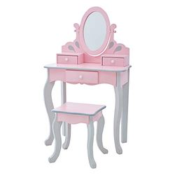 Fantasy Fields Coiffeuse Enfant en Bois Table Maquillage avec Miroir Et Tabouret Rose Rapunzel TD-12851A