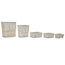 DC-179921 Wicker and Polyester Basket, Beige, 47 x 35 x 55 cm