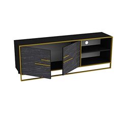 DECOROTIKA - Polkana Wit Natuurlijk Marmeren Patroon TV Unit - Industriële TV-standaard met goudkleurige metalen structuur - Limited Edition (zwart marmer effect/goud)