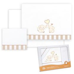 Interbaby Babybeddengoed van katoen – auto/moses/babykuip – olifantenpaar – 3-delige set – hoeslaken + dekbedovertrek + kussensloop