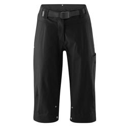 Gonso Ruth 3/4, Pantaloncini da ciclismo da donna 3/4, Pantaloncini da ciclismo 2in1, Pantaloncini da ciclismo con bottoni e cuscinetto di seduta Relax Gel Comfort, Resistente all'acqua e alle macchie, Vestibilità ampia, Senza PFC, Nero, 36