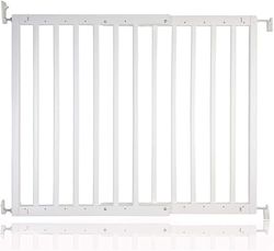 Safetots Barreira de escada de madeira maciça com fixação por parafusos, branca, 63,5 cm - 105,5 cm, porta de bebé de madeira, barreira de segurança de ajuste de parafuso
