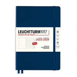 LEUCHTTURM1917 367684 Weekly Planner & Notebook Medium (A5) 2024, 18 mesi, blu navy, inglese