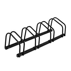 Relaxdays Râtelier pour 4 vélos, jusqu'à 60 mm de Largeur de Pneu, en métal, pour garer, Support à Poser au Sol, Noir