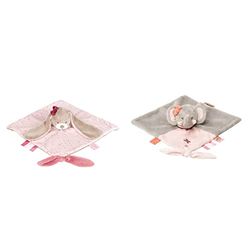 Nattou, Jade, & Lili Soft Toys Pupazzetto fazzoletto Nina Il Coniglietto, Compagno dalla nascita, 27 x 27 cm, Multicolore, 987165 & Pupazzetto fazzoletto Adele L'Elefante, Compagno dalla nascita