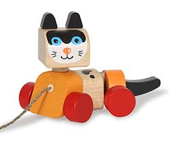 JAMARA Kidiwood 460704 houten speelgoed kat, vanaf 18 maanden, massief houten esdoorn en beuken, kleuren op waterbasis, bevordert de motorische vaardigheden en tastgevoel, trekkoord, meerkleurig