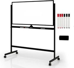 FANTASK Lavagna bianca mobile, 120 x 60 cm, con supporto e rotelle, lavabile a secco