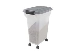 Iris Ohyama, Boite Croquette Chien Hermetique à Roulettes, 18L/7kg, Gris, Couvercle à Rabat avec Joint Etanche, Plastique, pour Chien, Chat, Friandises, Conteneur Croquettes, sans BPA, ATS-M